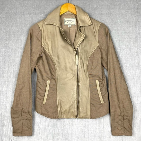 Lucky Brand Jackets & Blazers - Lucky Brand Moto Jacket Womens XS Lamb Leather & Linen Retro Biker Boho Chic